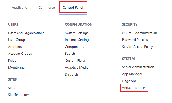 Control Panelu Virtual Instances